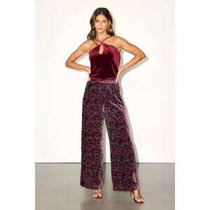 Lulus Hara Purple Multi Floral Velvet Wide-leg Pants - Size S